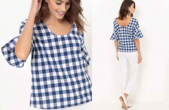 Blusa a cuadros de mangas con volantes