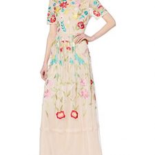 Frock and Frill Filomena Embroidered Maxi with High Neck Vestido Fiesta Mujer para