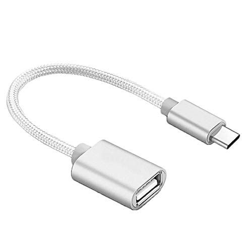 Electrónica Rey - Conversor Adaptador OTG USB Hembra a USB 3.1 Tipo C Macho Cable Nylon 20Cm Plata