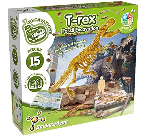 Science4you - T-Rex Excavaciones Fósiles - Juguete Educativo con Dinosaurios, Destruye Bloques con Fósiles, Incluye Libro Educativo y Aprende sobre Paleontología, Manualidades para Niños +6 ãnos
