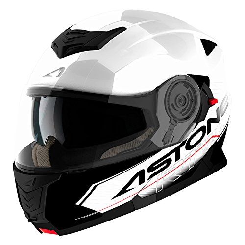 Astone Helmets - RT1200 Graphic Touring - Casque de moto modulable - Casque de moto polyvalent - Casque de moto homologué - Coque en polycarbonate - white/black S