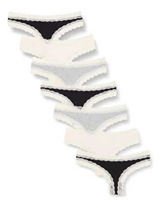 Iris & Lilly Tanga de Tira en Algodón y Encaje Mujer, Pack...
